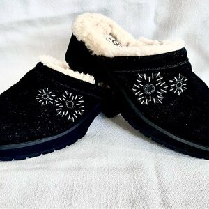 UGG Black and Cream Embroidered Mules